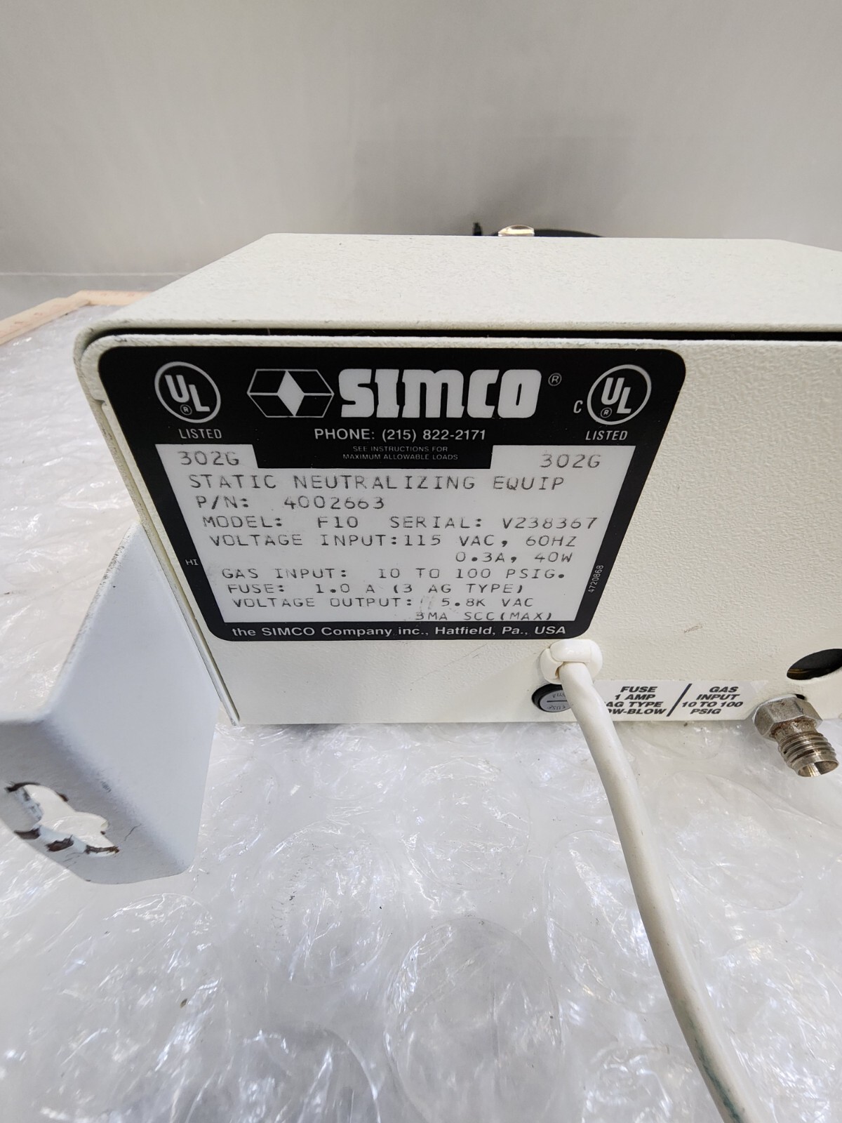 SIMCO TOP GUN 4002663 STATIC NEUTRALIZING EQUIP