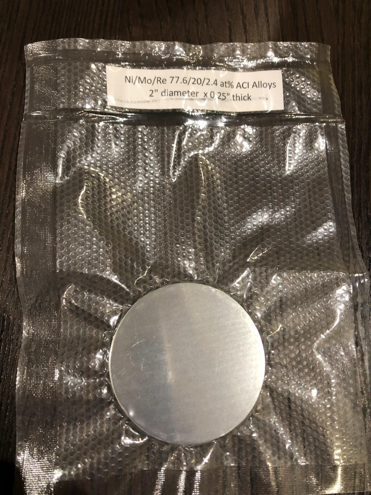 Sputtering Target, NiMoRe 77.6/20/2.4 at% 2″x.250″