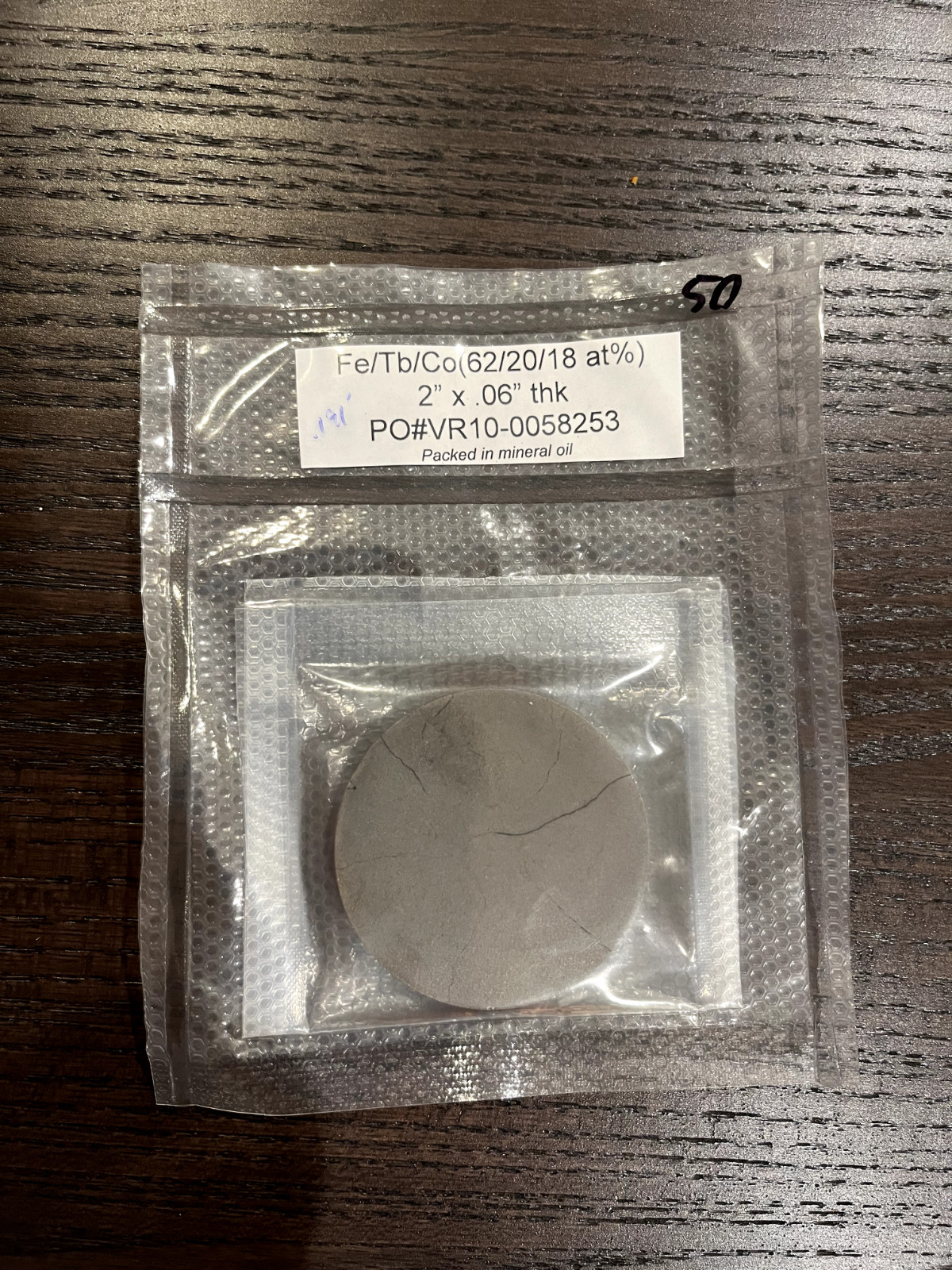 Sputtering Target, Fe62Tb20Co18 at%, 2″ x 0.06″ , bonded to copper backing plate