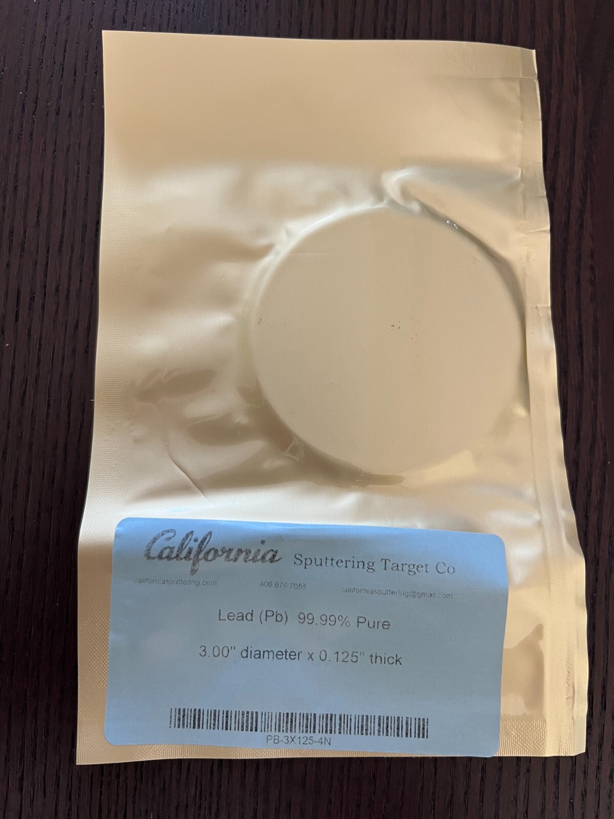 Sputtering Target, Lead (Pb) 3″ x 0.1250″ 4N Purity