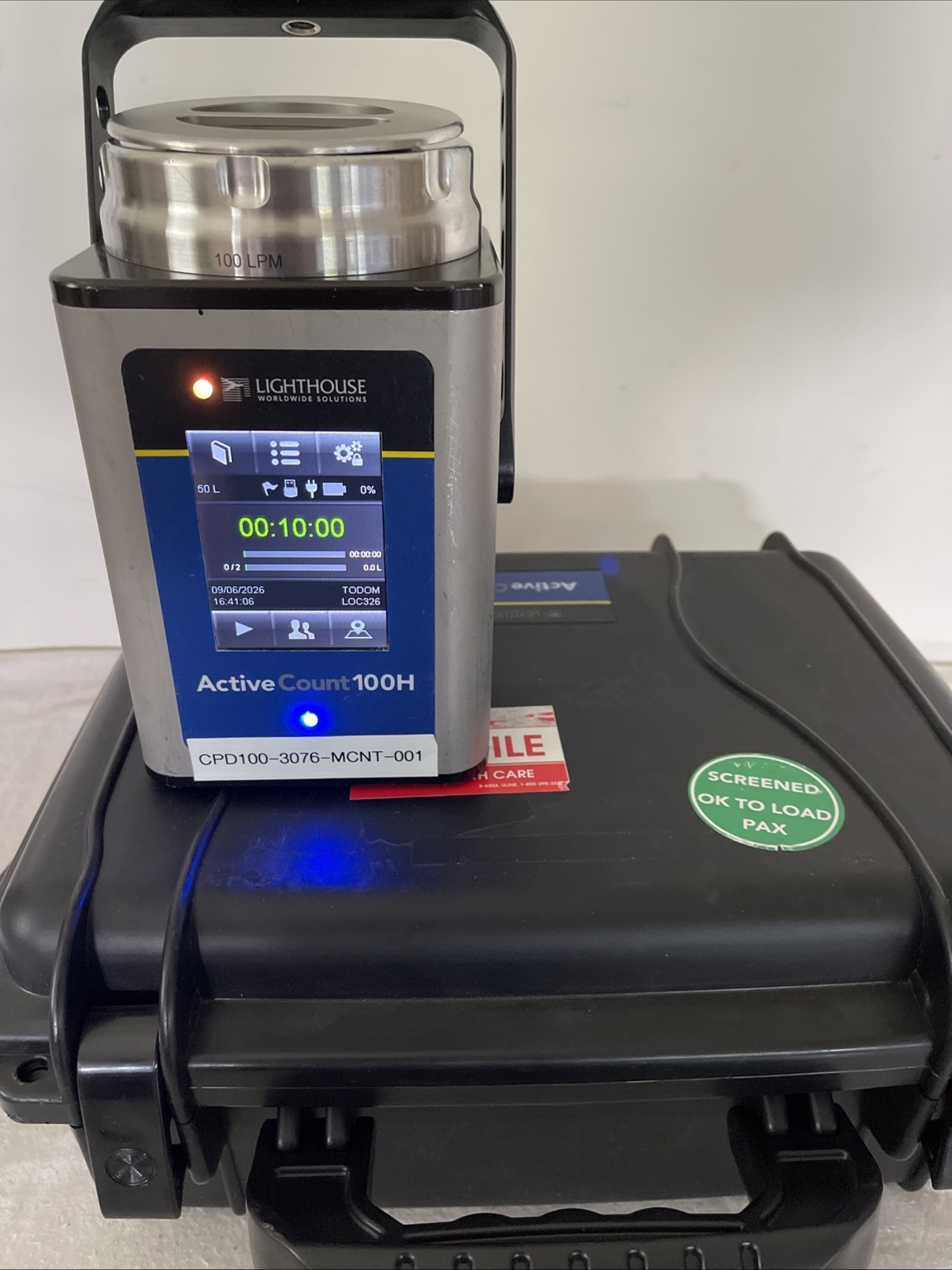 Lighthouse ActiveCount 100H Microbial Air Sampler with Case Power On Tested
