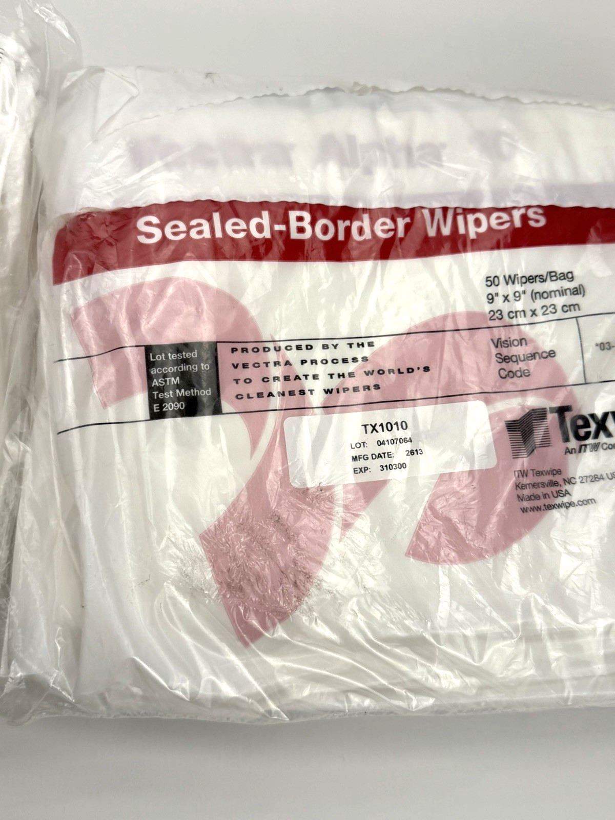 Lot of 200 Texwipe TX1010 Vectra Alpha 10 Dry Cleanroom Wipers Non-Sterile 9″x9″