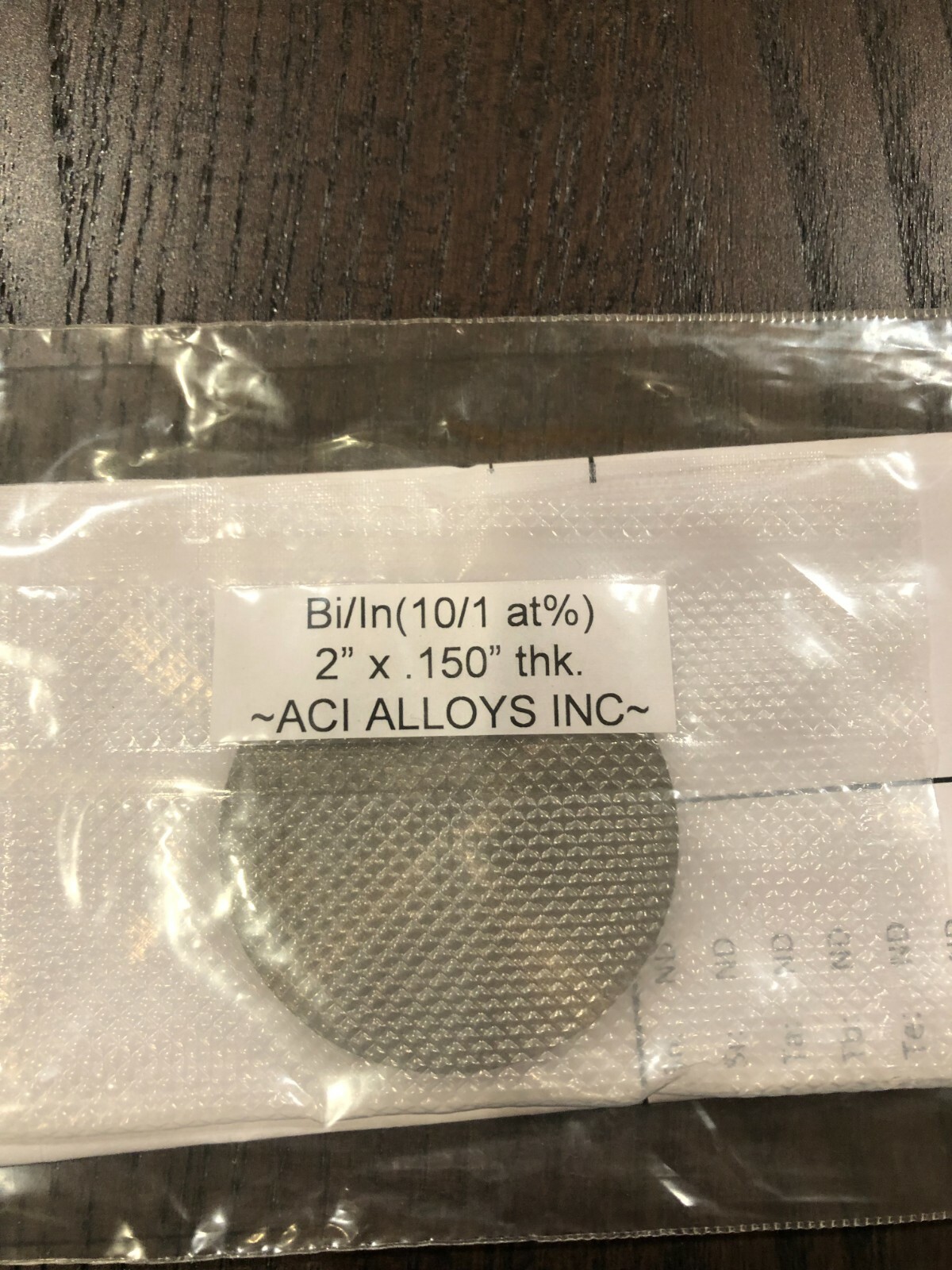 sputtering target, BiIn 10/1 at% 2″x.150″