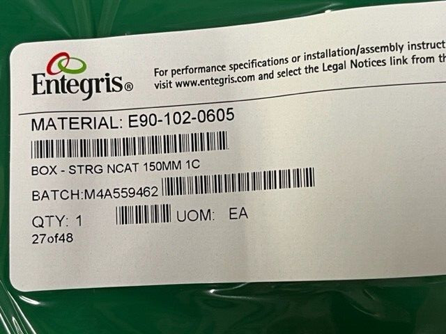 ENTEGRIS 150 mm (6 “) Wafer Storage Box, E90-102-0605, GREEN, NEW. LOT OF 4