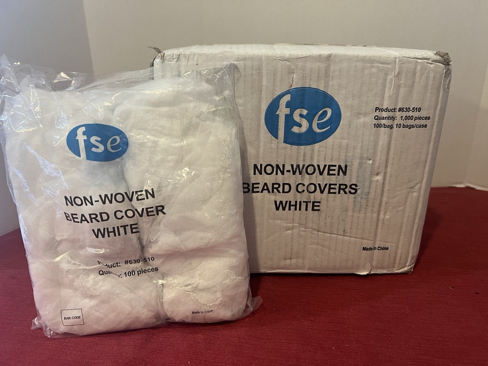fse Non-Woven Beard Covers, White (partial case, 7 sealed packs of 100) 630-510