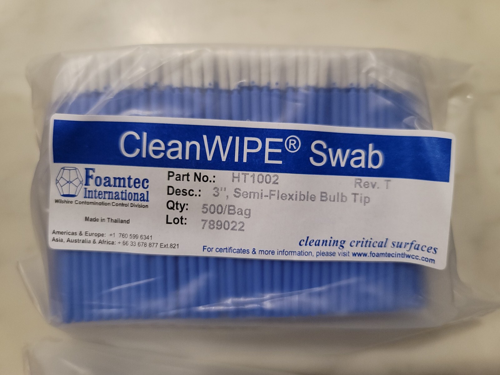 CleanWIPE Swab Foamtec 3″ 500/bag HT1002 New Sealed Semi Flex Bulb Tip Foamtec