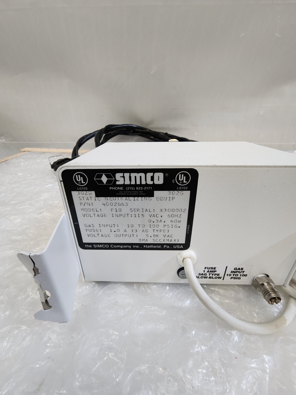 SIMCO TOP GUN 4002663 STATIC NEUTRALIZING EQUIP