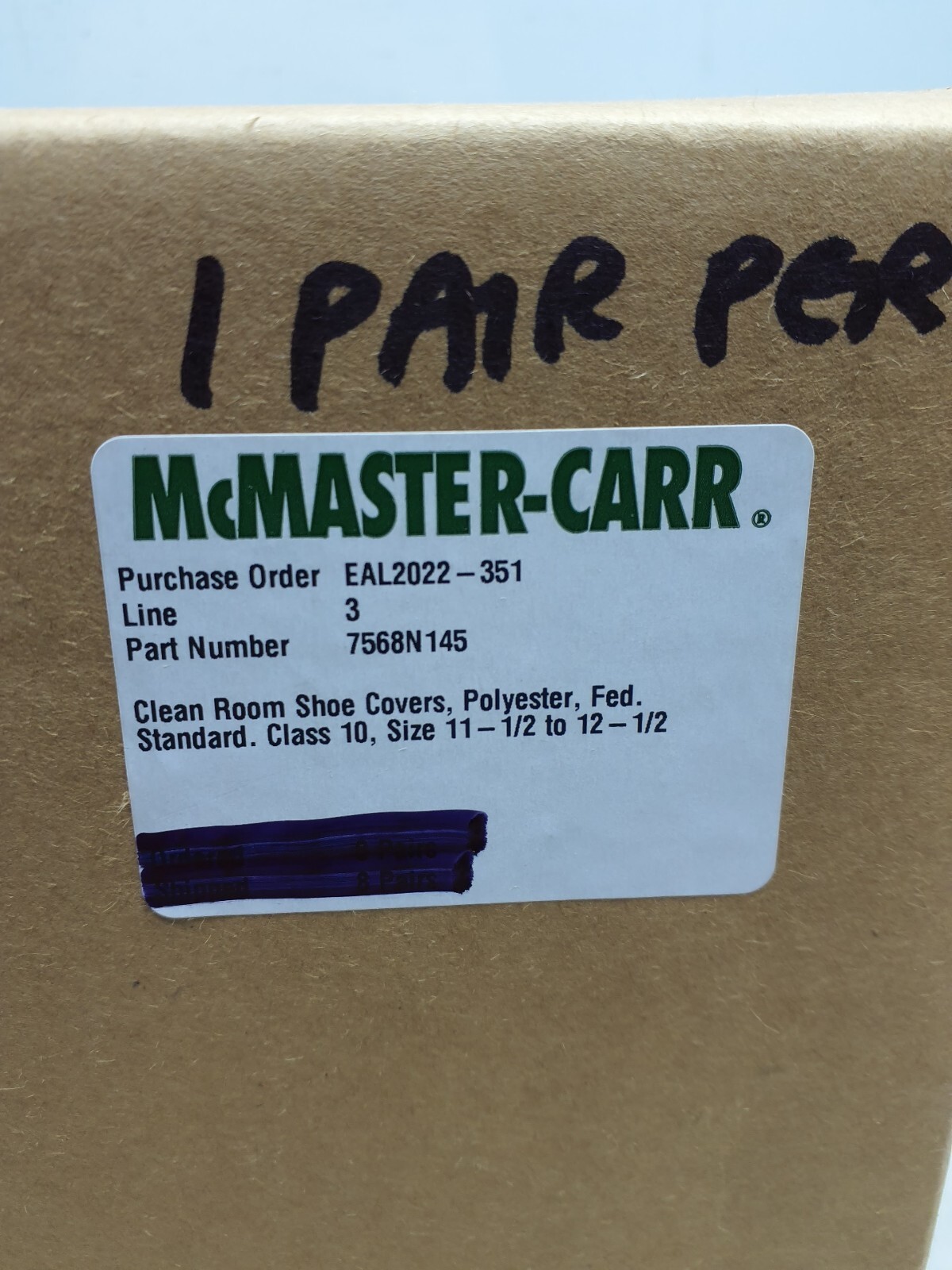 Clean Room Shoe Covers Polyester, Fed. Std. Class 10, Size 11 1/2 to 12 1/2