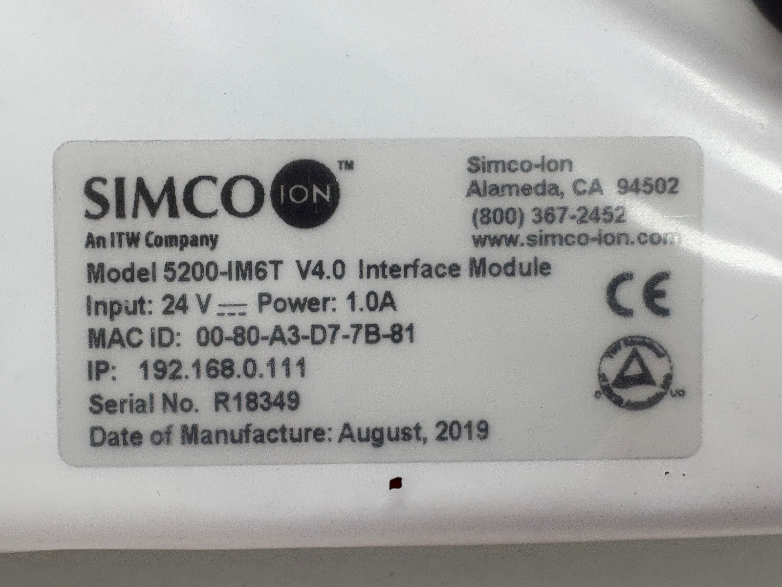 UNUSED | SIMCO ION 5200-IM6T Ion systems Ionizing Aerobar Interface Module Only