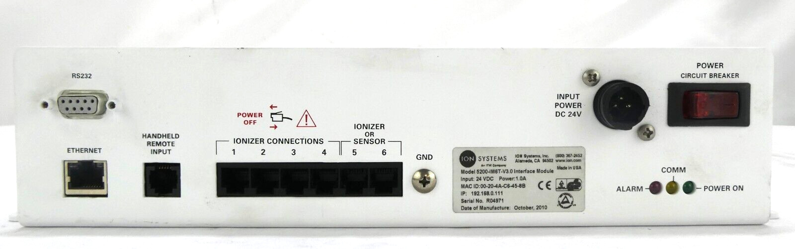 ION Systems 5200-IM6T-V3.0 Ionizer Bar Set MKS Instruments AeroBar 5225 Working