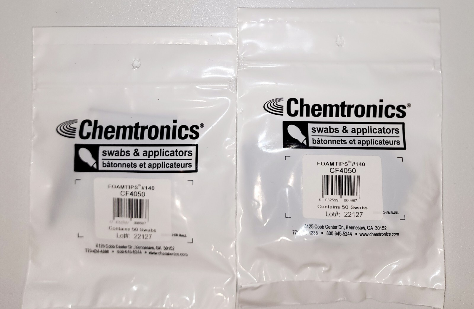 Two ITW Chemtronics Cf4050 pack of 50 swabs, Cleanroom, Polyurethane Foam