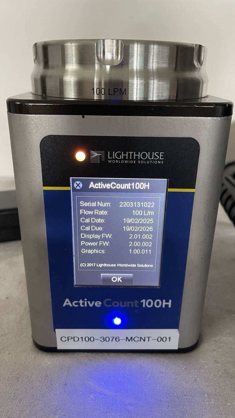 Lighthouse ActiveCount 100H Microbial Air Sampler with Case Power On Tested