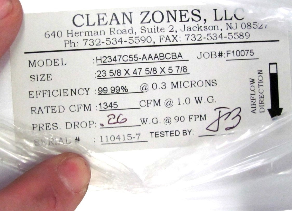 CleanZones – H2347C55-AAABCBA – HEPA FILTER – 23-5/8 x 47/5/8 x 5-7/8 – (NEW)
