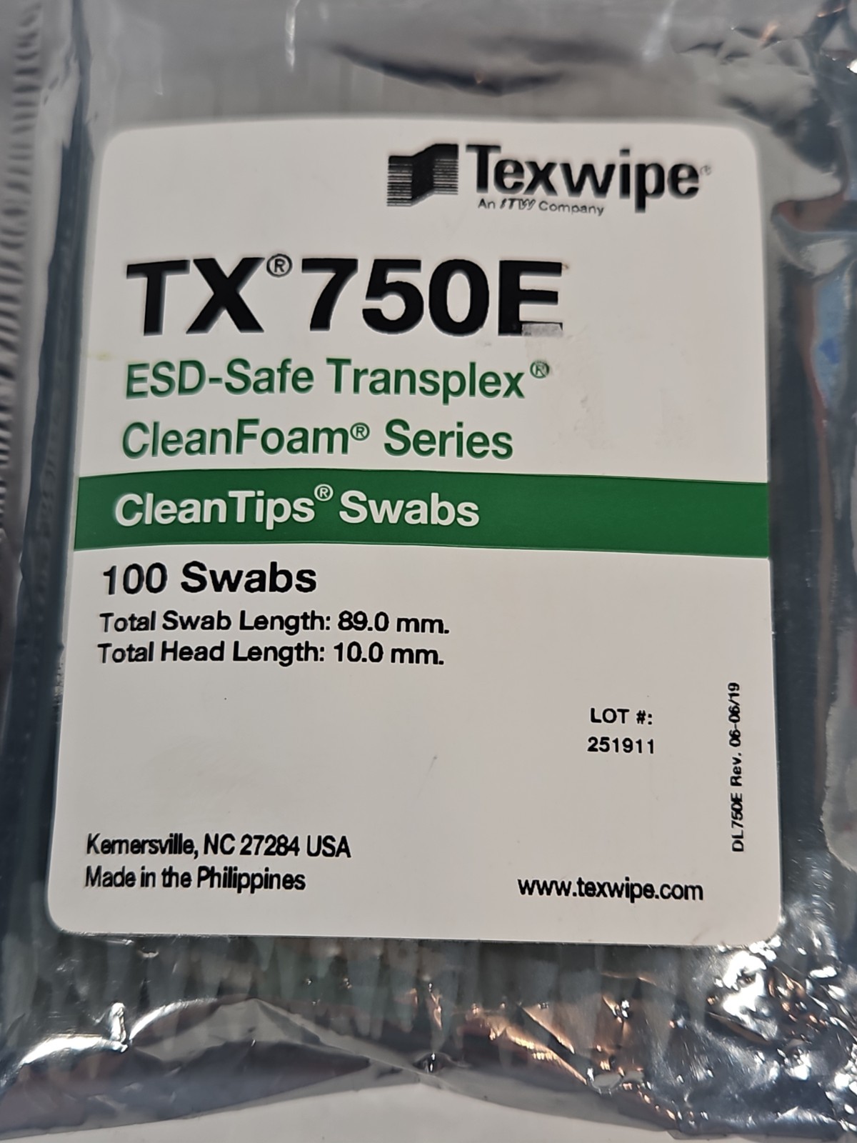 2x TX750E ESD Safe Mini Compressed Cleanroom 200 Swabs Total Texwipe