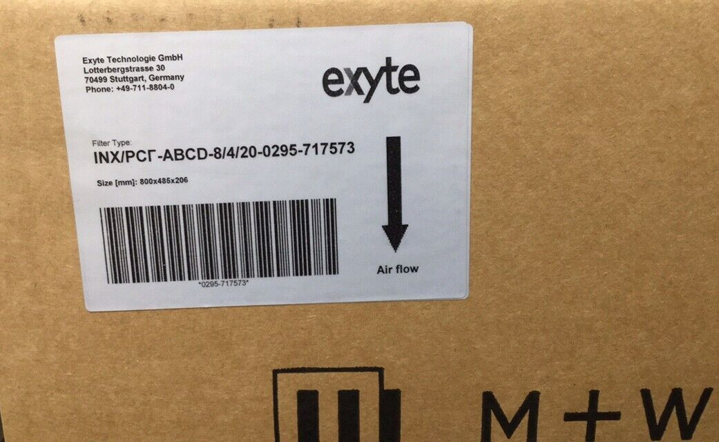 exyte INX/PCF-ABCD-8/4/20-0295 Air Filter 800mm X 485mm X 206mm Pleated Carbon