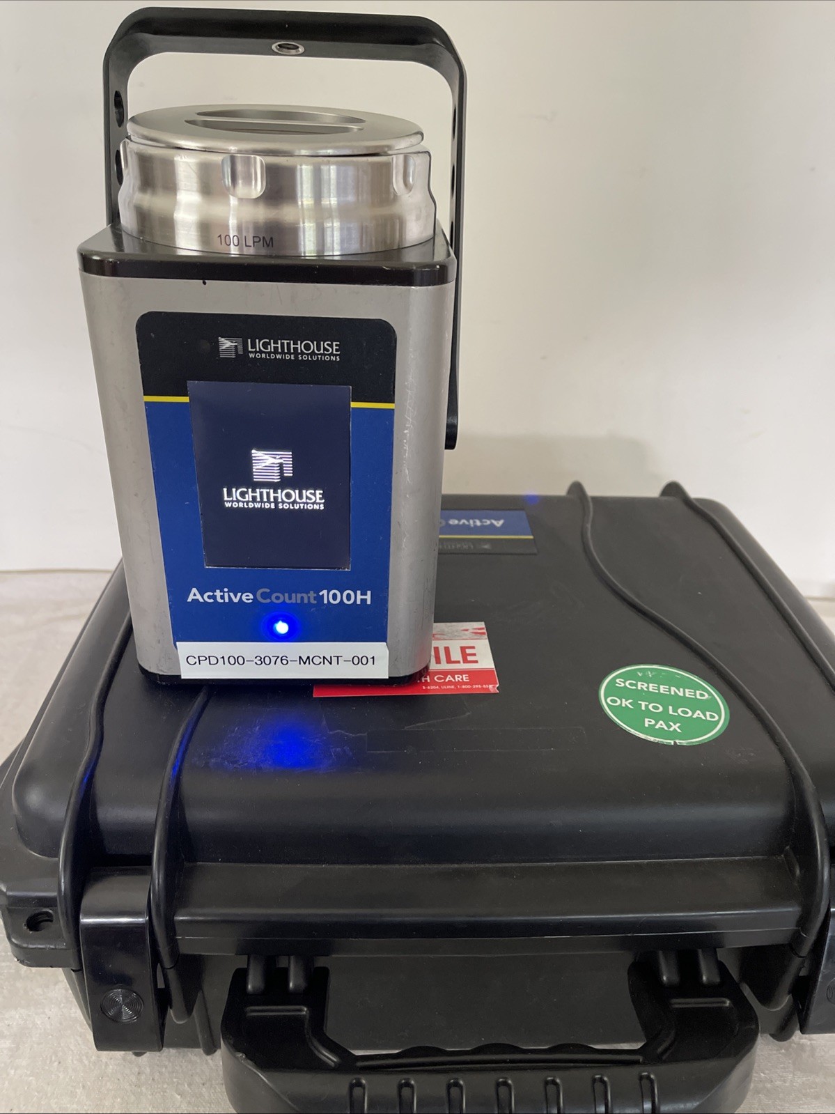 Lighthouse ActiveCount 100H Microbial Air Sampler with Case Power On Tested
