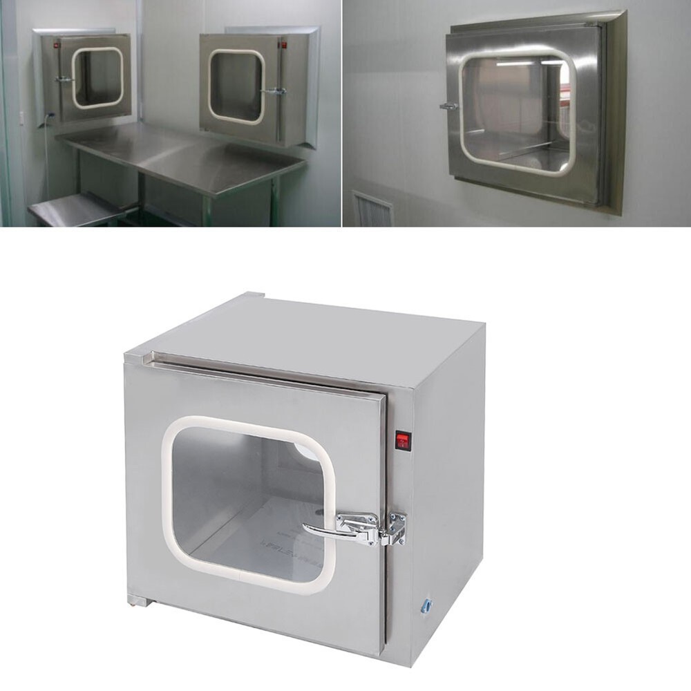 Stainless Steel Cleanroom Tech Pass Through Double Door Transfer Window 110V