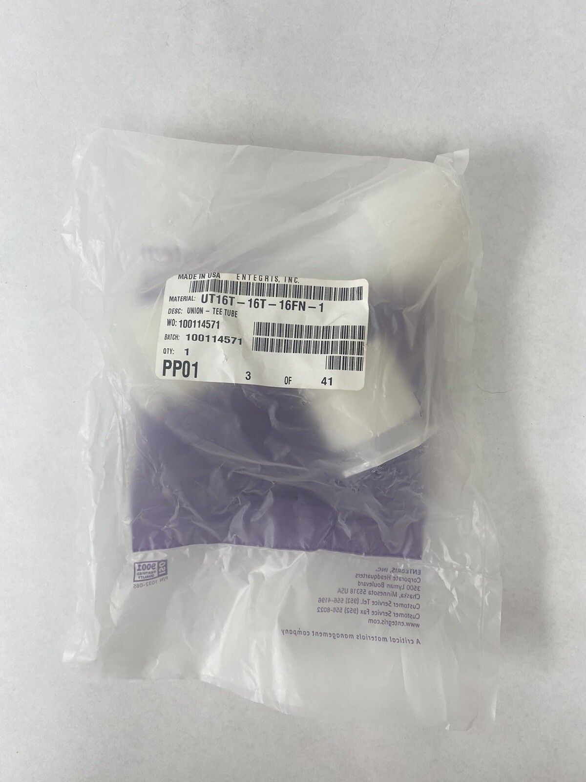 Entegris Flaretek Tee Adapter “Spacesaver” UT16T-16T-16FN-1