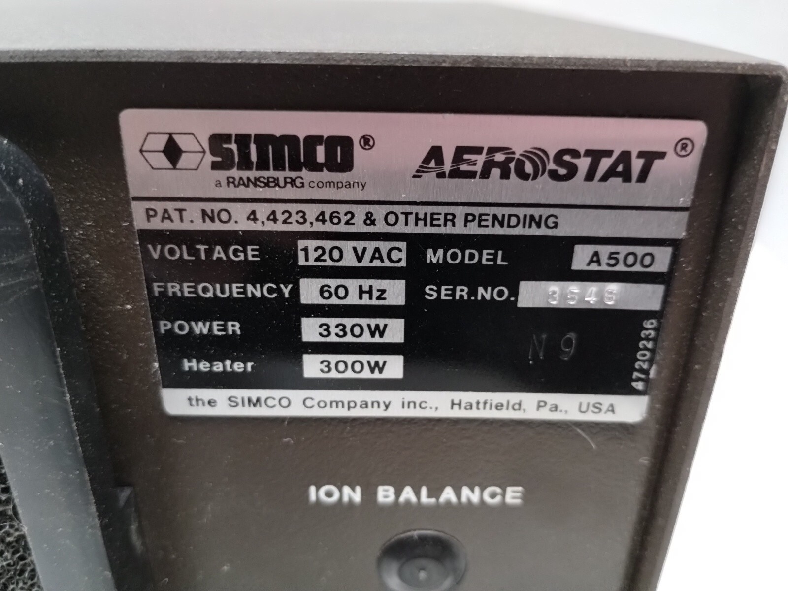SIMCO AEROSTAT A500 IONIZER W/ HEATER
