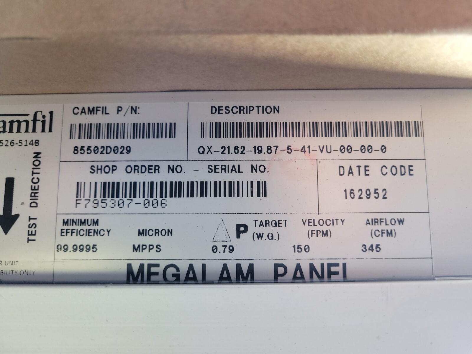 Camfil Megalam 85502D029 F HEPA FILTER 99.99% High Efficiency 20″ x 18″ NEW $179