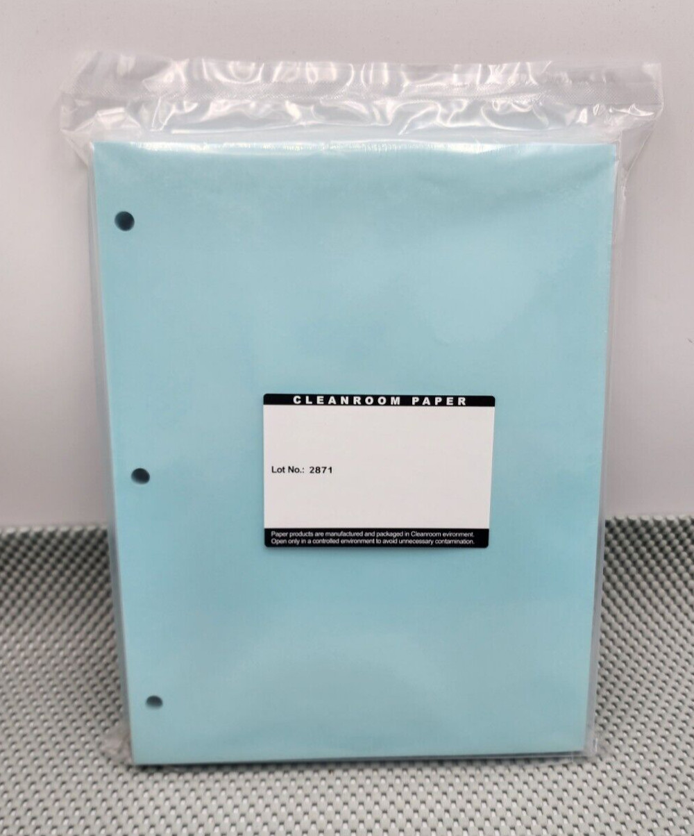 250 SHEETS Cleanroom Paper 8.5″ x 11″ LIGHT BLUE Lot No. 2871 (3 Hole Punched)