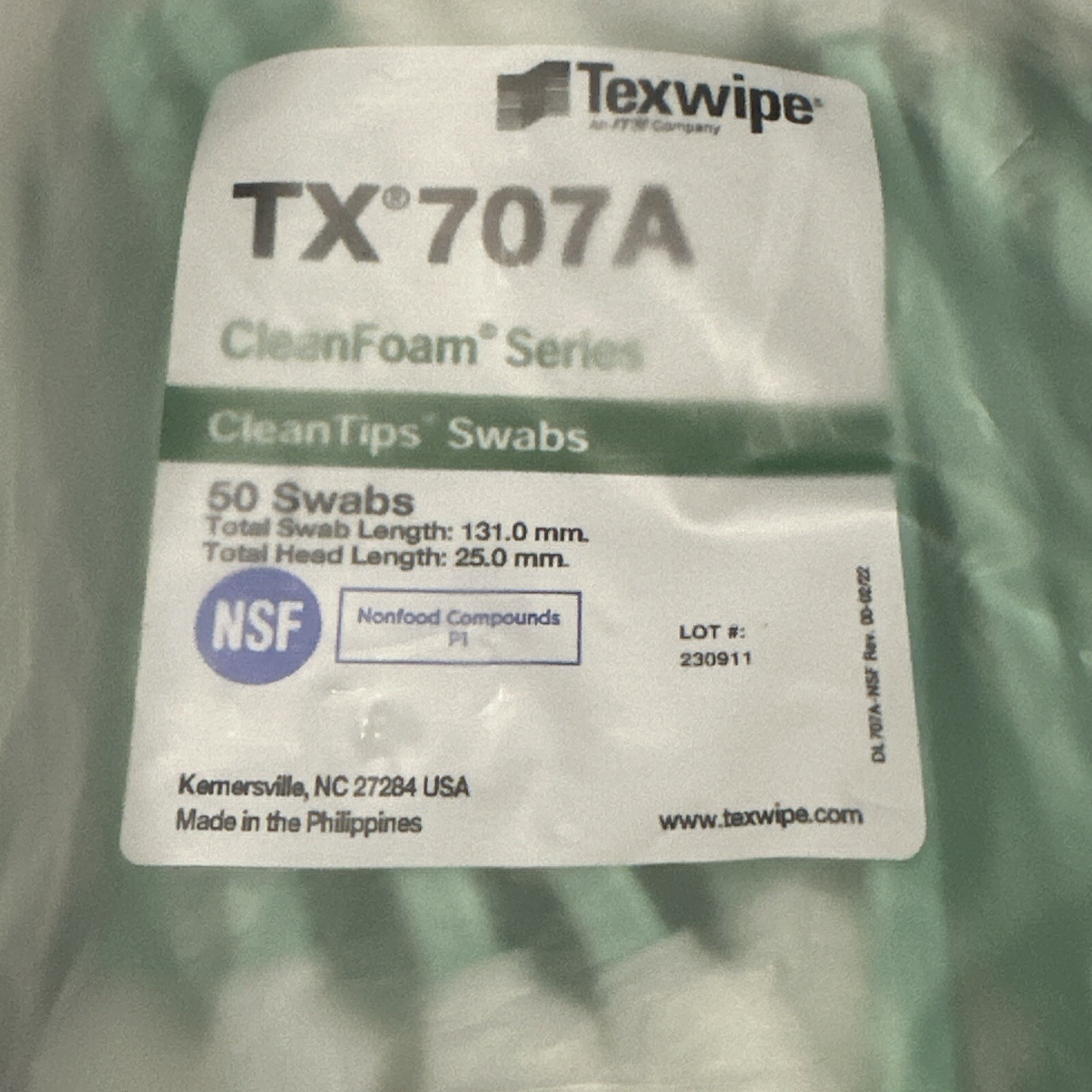 Texwipe TX707A Large General-Purpose Rectangular Head Clean Tip 50pc Swabs