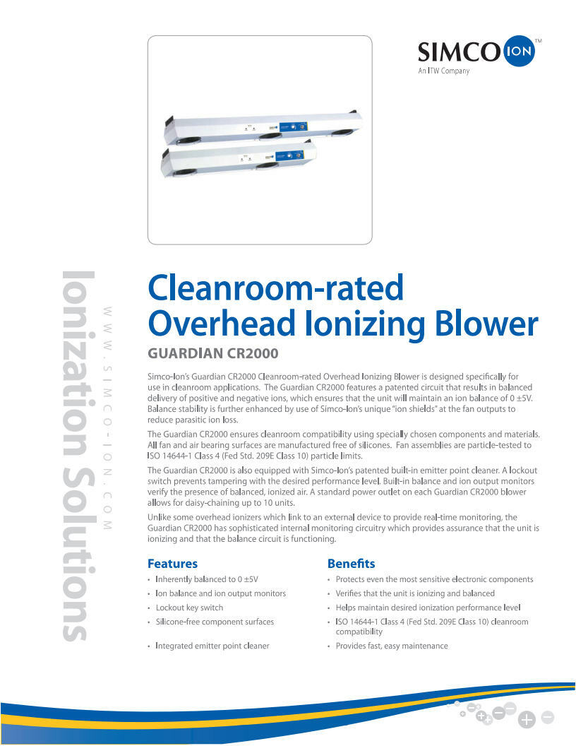 Cleanroom-Rated Overhead Ionizing Blower with Ion Balance & Output Monitoring