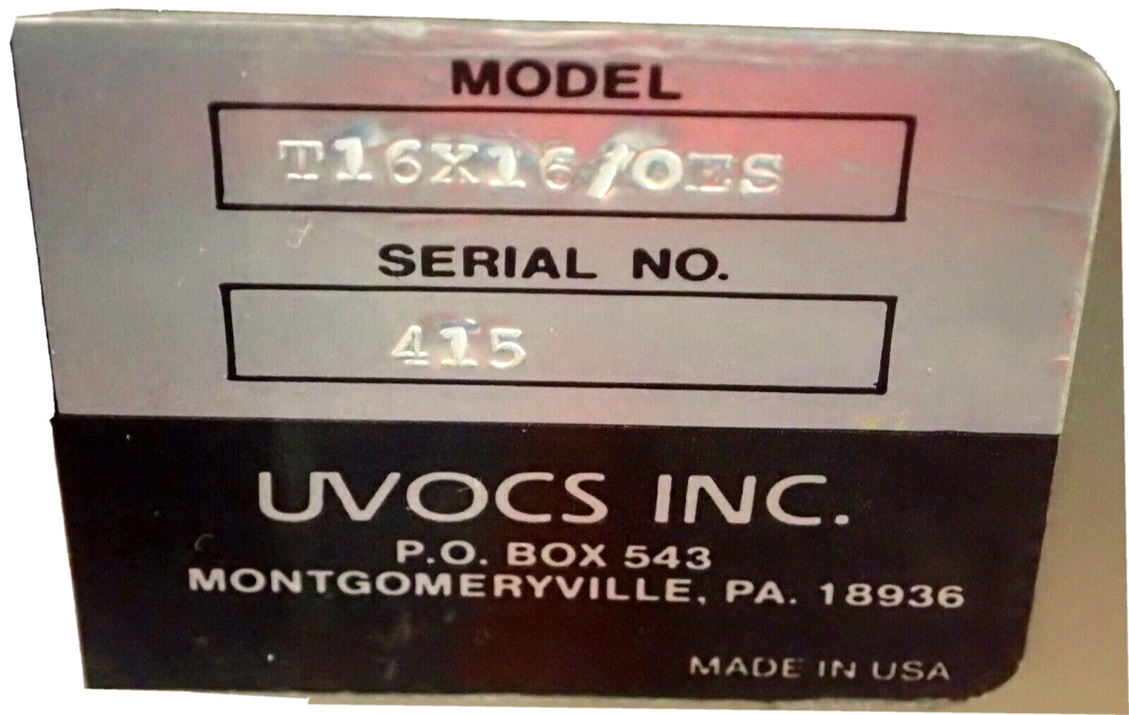 UVOCS T16X16/OES ULTRAVIOLET OZONE CLEANING SYSTEM 110V 60Hz REFURBISHED