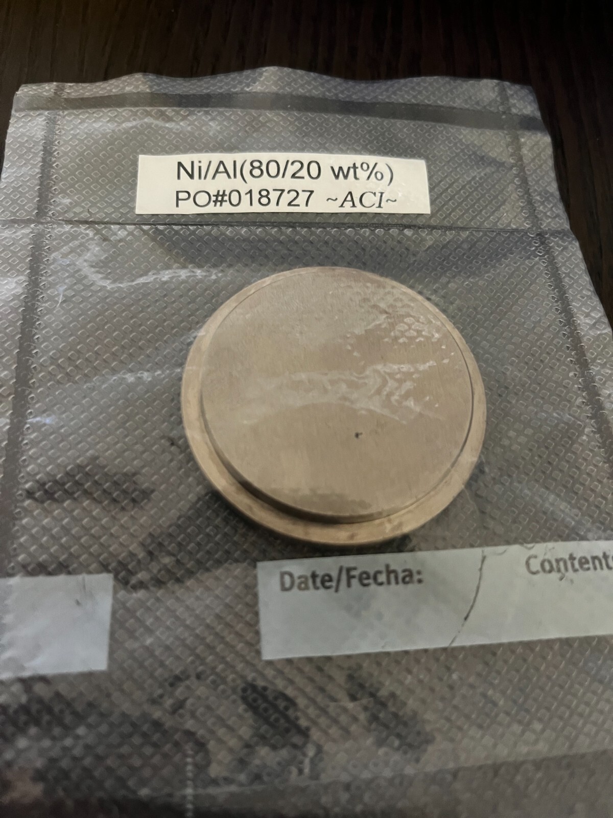 Sputtering Target, Ni80Al20 wt%, 2″ x .250″