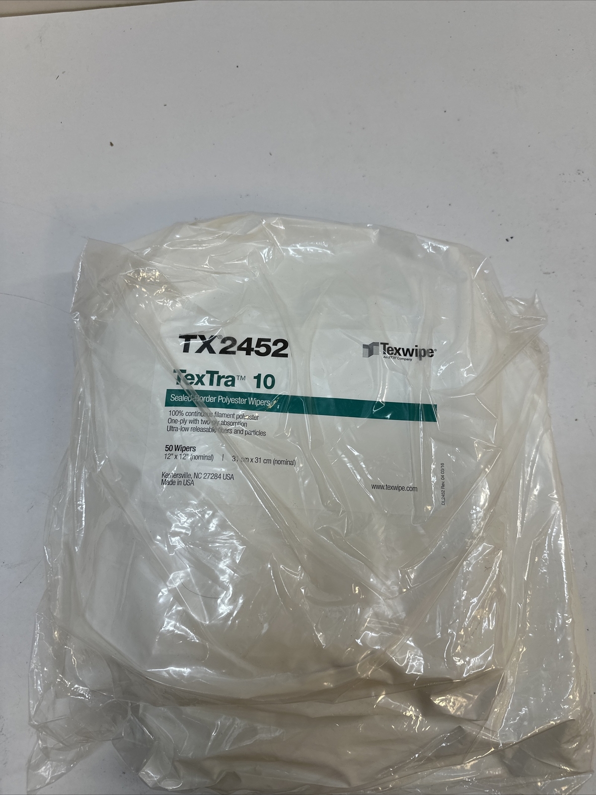 Texwipe TexTra® 10 TX2452 – 300 wipers/case (12″x12″) New And Sealed
