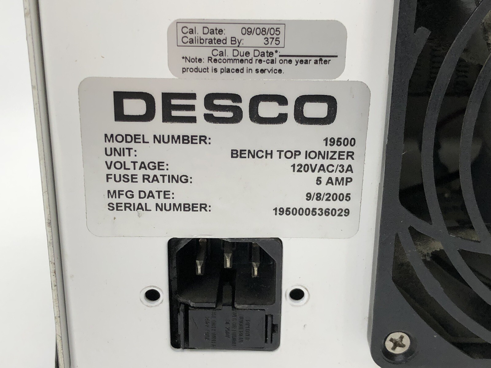 Desco 19500 Bench Top Benchtop Cleanroom Ionizer Blower PARTS ONLY