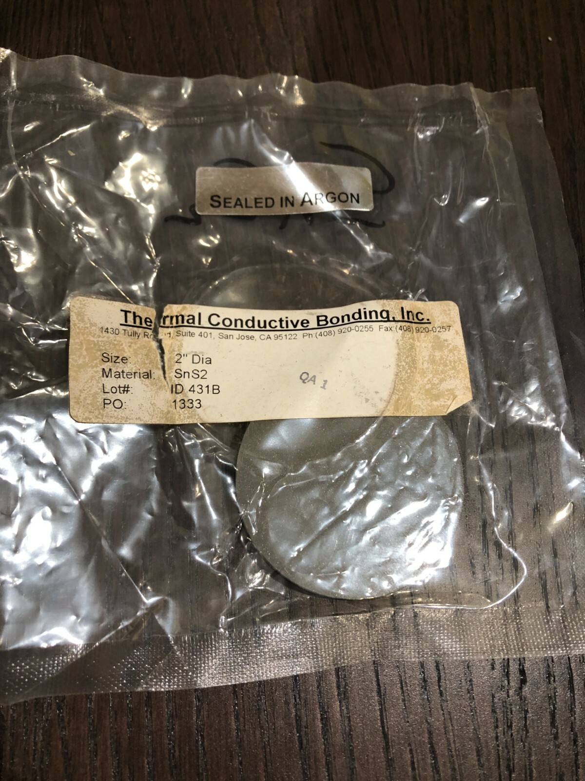 Sputtering Target, SnS2 2″x.125″