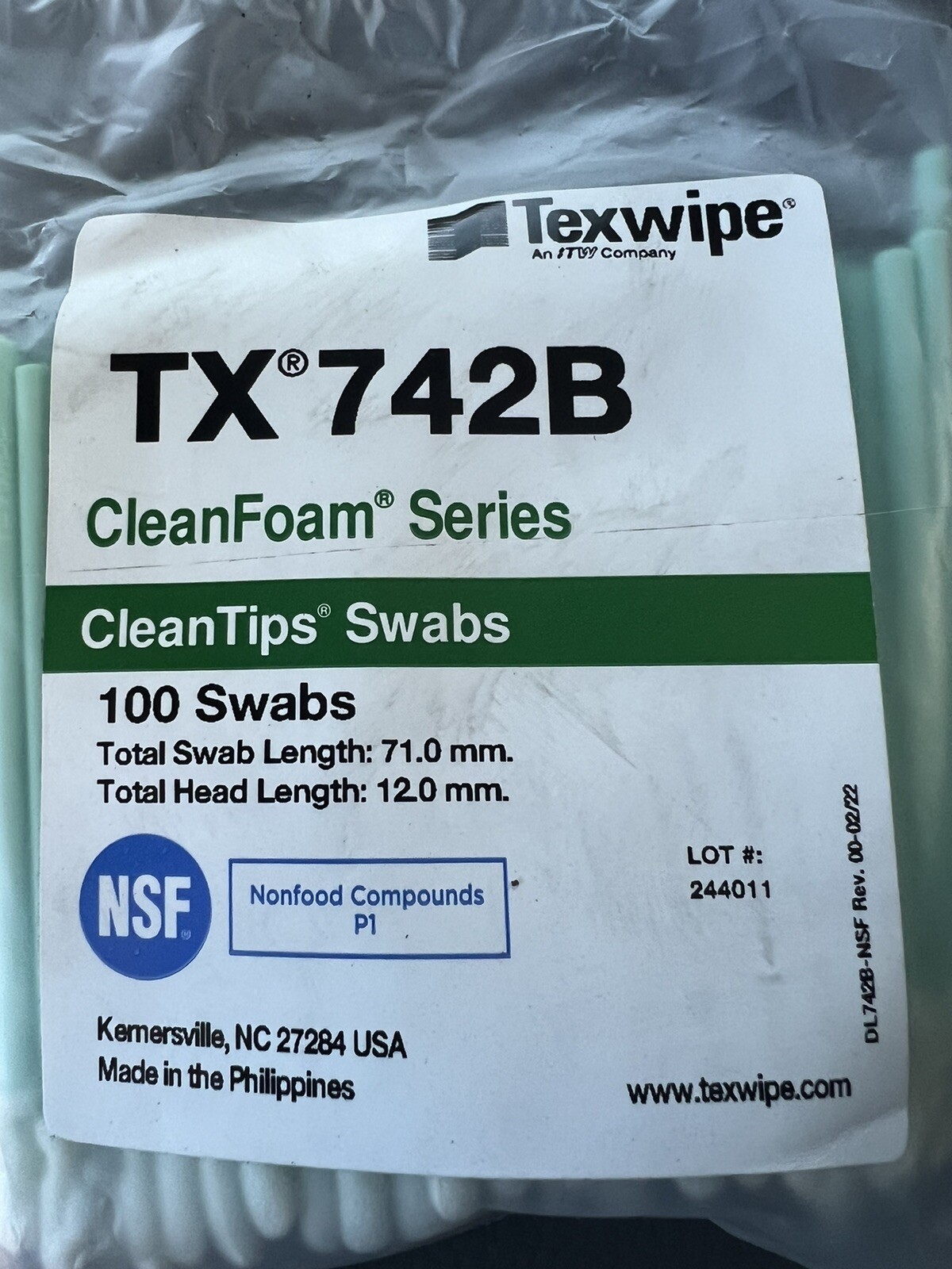 Texwipe Small TX N742B Rigid Tip Series CleanTips Swabs 100 Each Bag =500 Lot