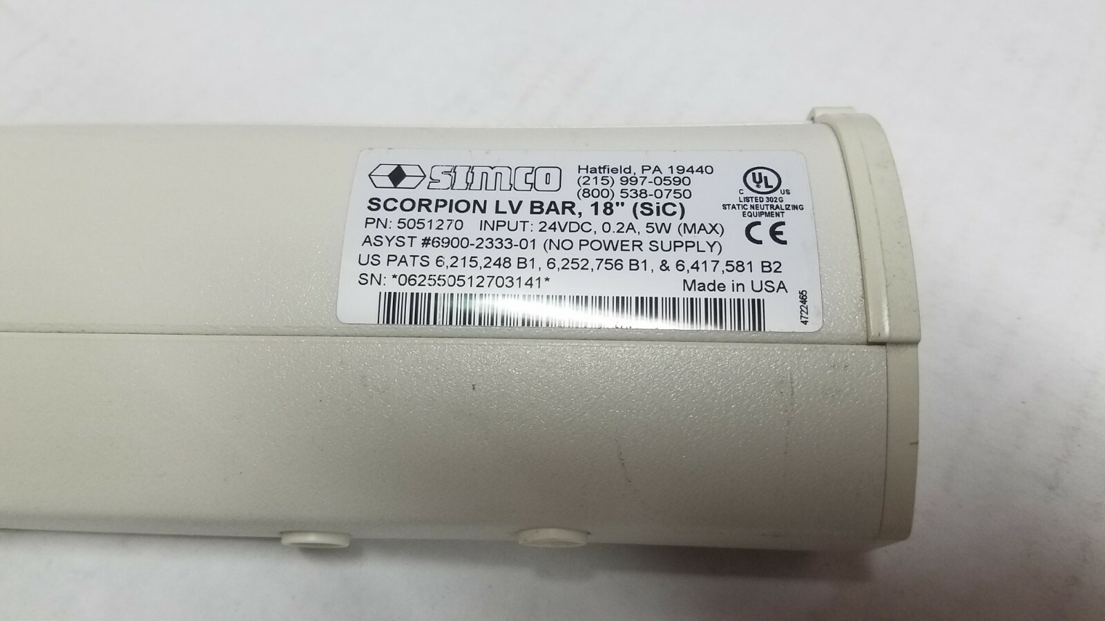 Simco 5051270 LV Bar Ionizer 18″ SiC scorpION Asyst