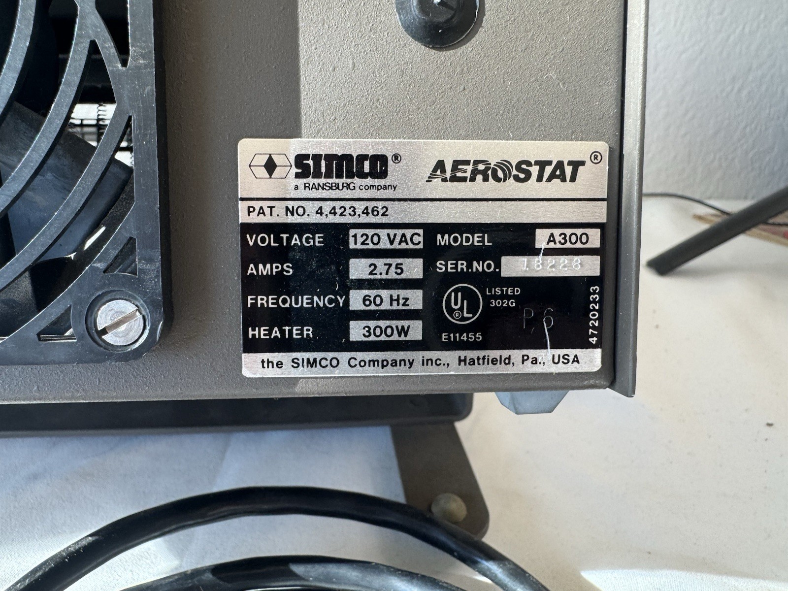 Simco Aerostat Ionized Heated Variable Air Blower Model A300