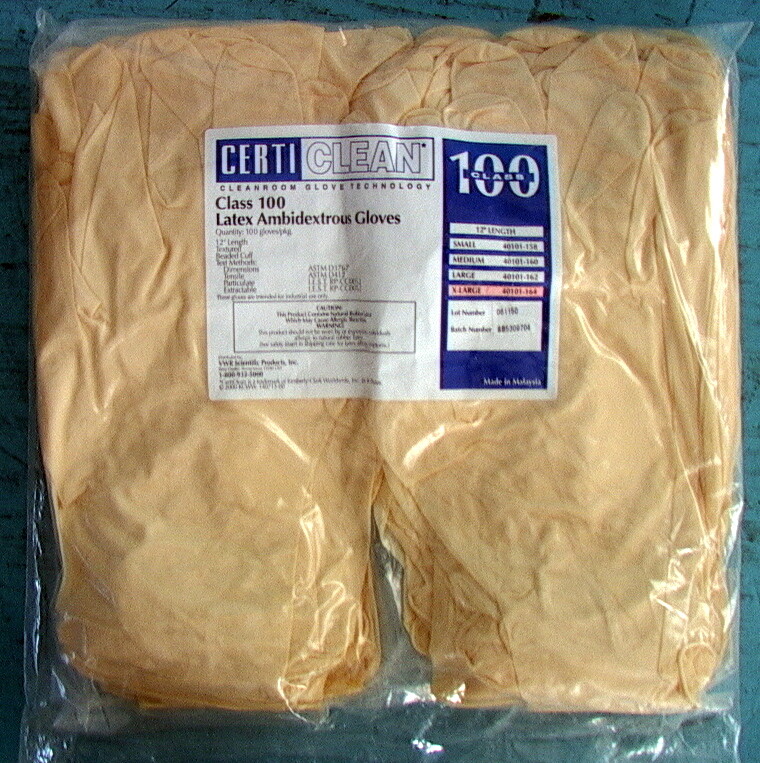 CERTICLEAN CLASS 100 LATEX AMBIDEXTROUS GLOVES 12″ X-LARGE 40104-164 package of
