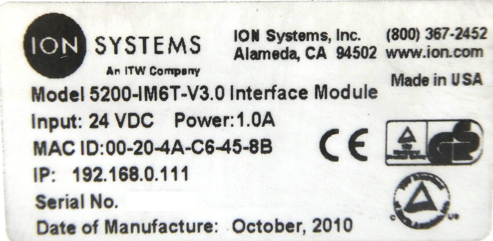ION Systems 5200-IM6T-V3.0 Ionizer Bar Set MKS Instruments AeroBar 5225 Working