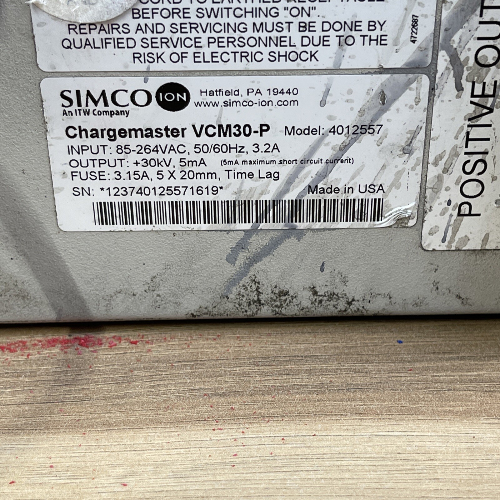 Simco-Ion Chargemaster VCM Electrostatic Generating Power Supply