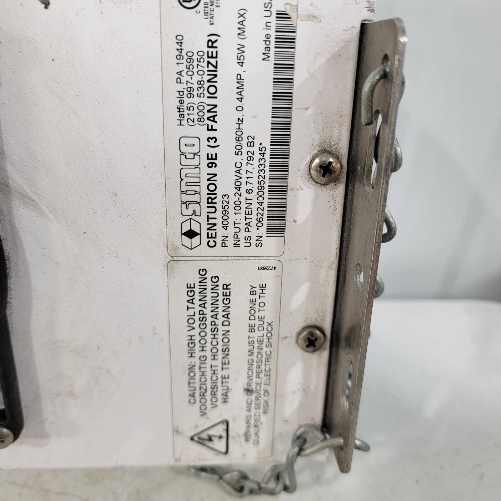 TESTED- READ- Simco Centurion 9E 3 Fan Ionizer 4009523 Ionizing System