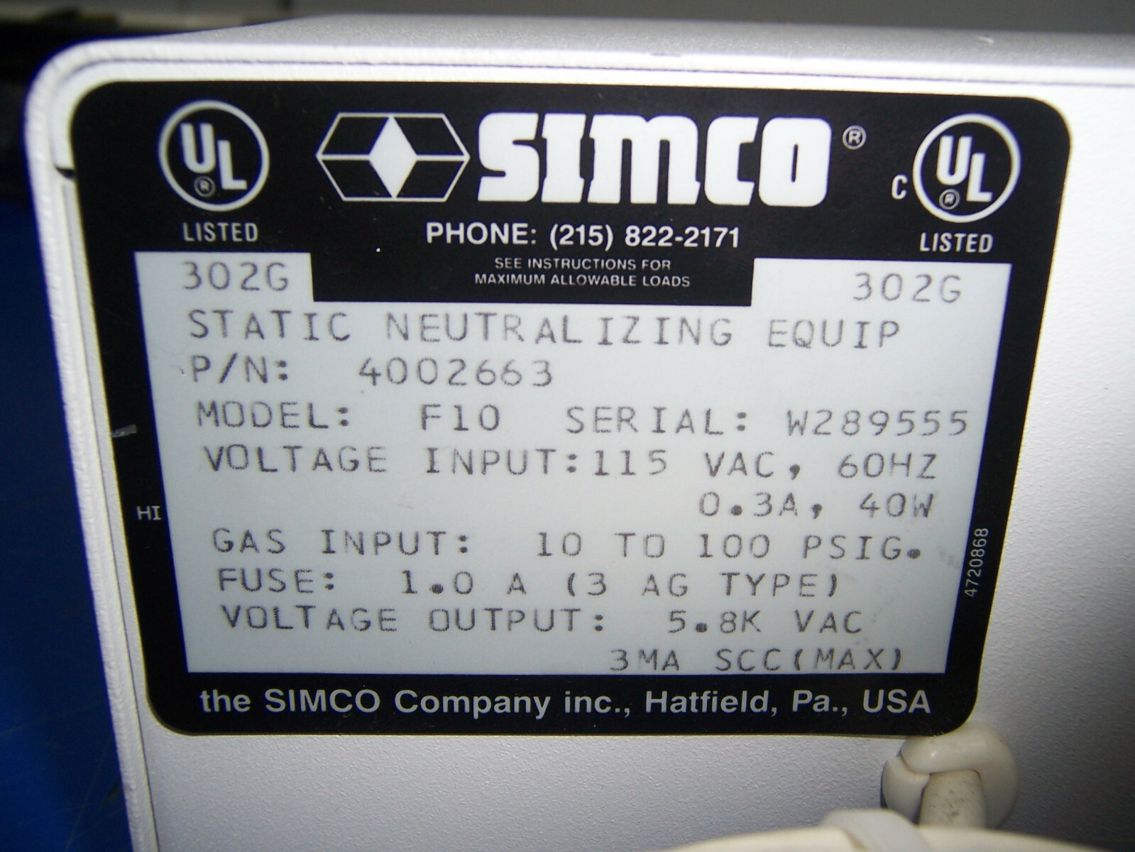 13319 simco f10 top gun static neutralizing blow off gun