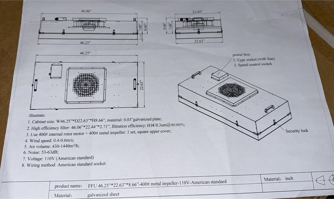 Air cleaning Equipment Super Thin FFU/Fan Filter Unit