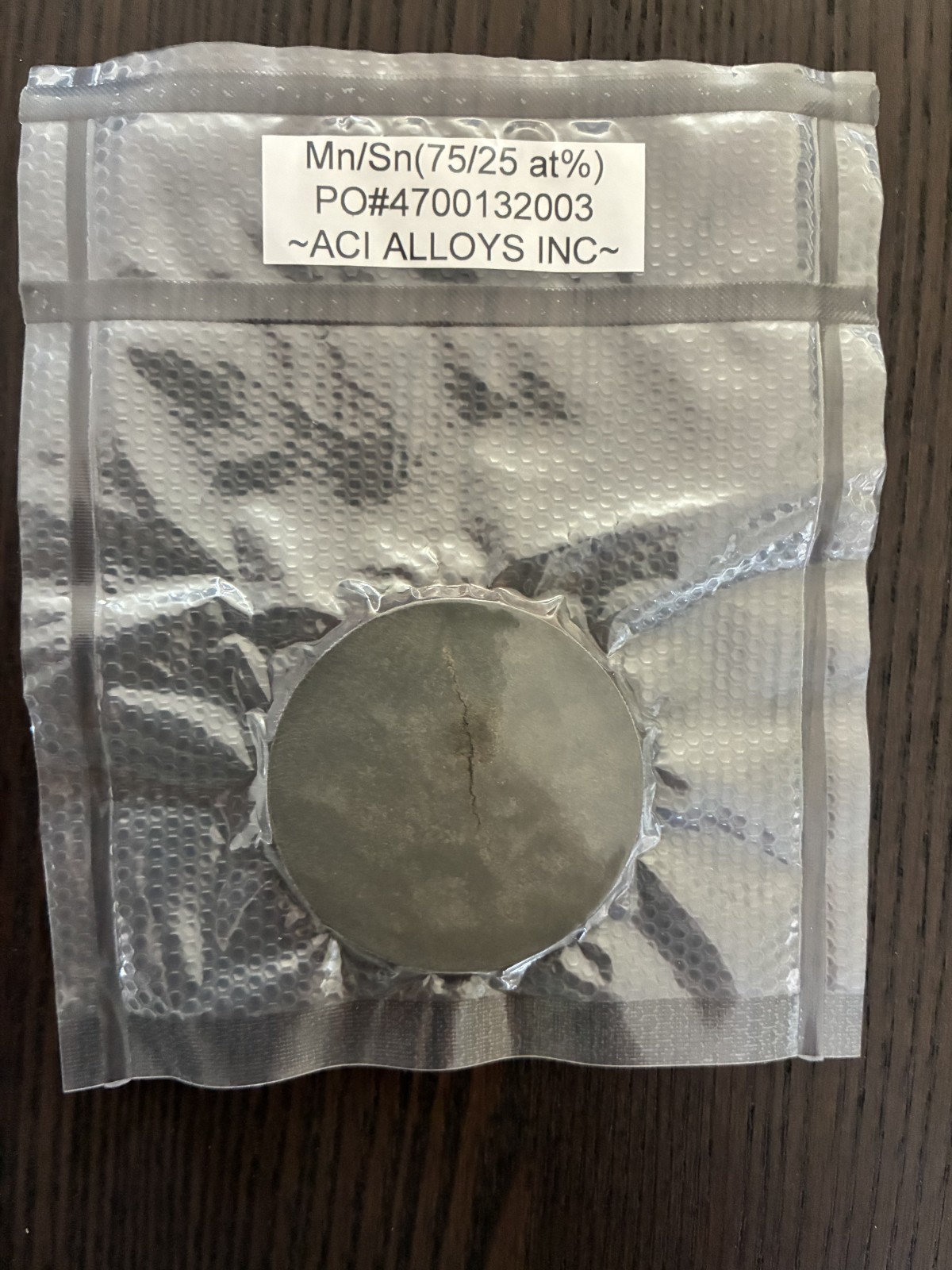 Sputtering Target, Mn75 Sn25 At% 2″ x 0.125″ bonded to Cu backing plate