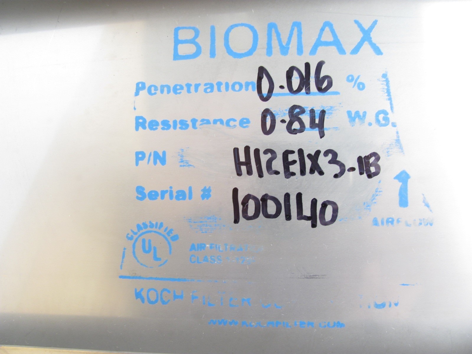 KOCH FILTERS – H12E1X3-IB – BIOMAX DTF HEPA FILTER – 99.97% – 24 x 12 x 5-7/8