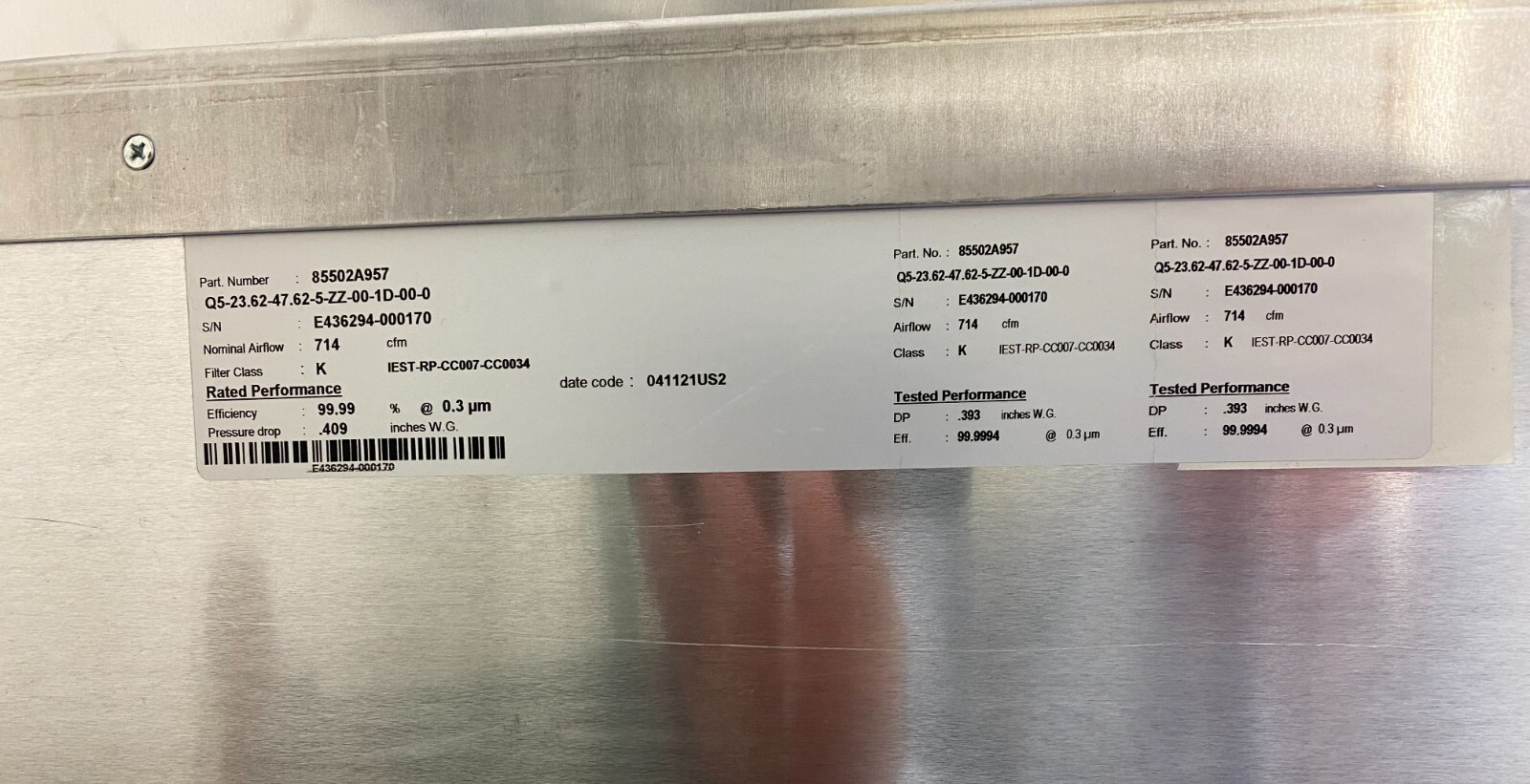 Share Envirco MAC 10 LEDC 2×4 Hepa Filter Fan Unit Model 85502A957