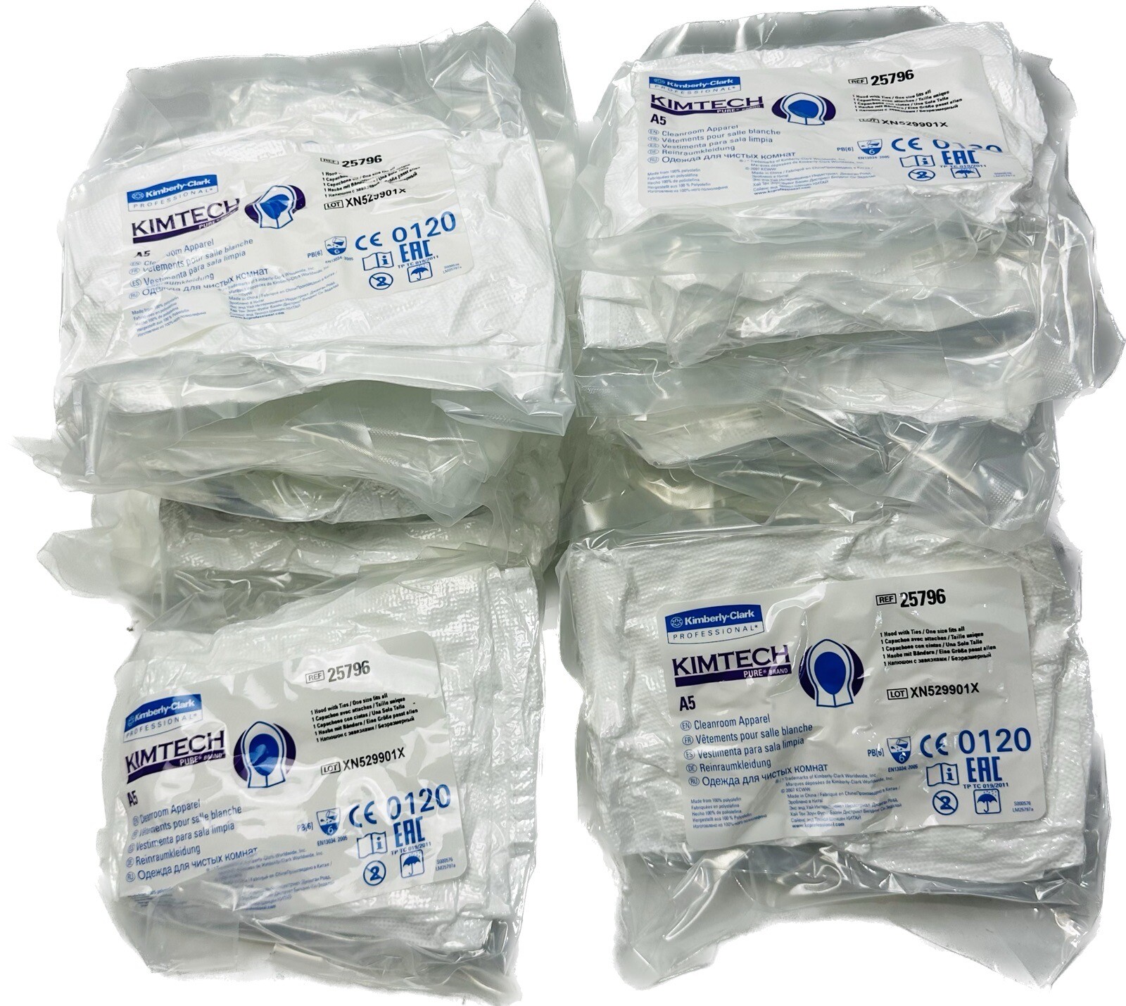 5 Pcs Kimtech 25796 Cleanroom SMS Disposable A5 Hood W/Ties One Size